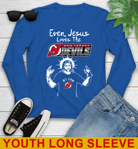 New Jersey Devils NHL Hockey Even Jesus Loves The Devils Shirt Youth Long Sleeve 10