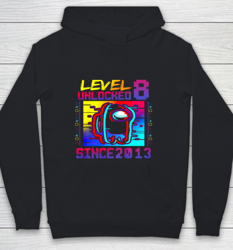 Disstressed Level 8 Unlocked Among With Us 8th Birthday Youth Hoodie