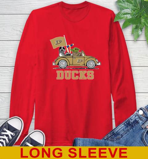 NHL Hockey Anaheim Ducks Darth Vader Baby Yoda Driving Star Wars Shirt Long Sleeve T-Shirt 10