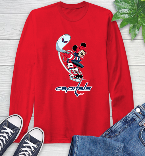 NHL Hockey Washington Capitals Cheerful Mickey Mouse Shirt Long Sleeve T-Shirt 11