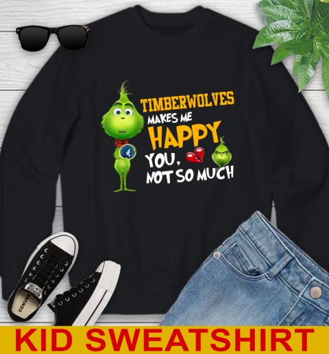 NBA Minnesota Timberwolves Makes Me Happy You Not So Much Grinch Basketball Sports Youth Sweatshirt