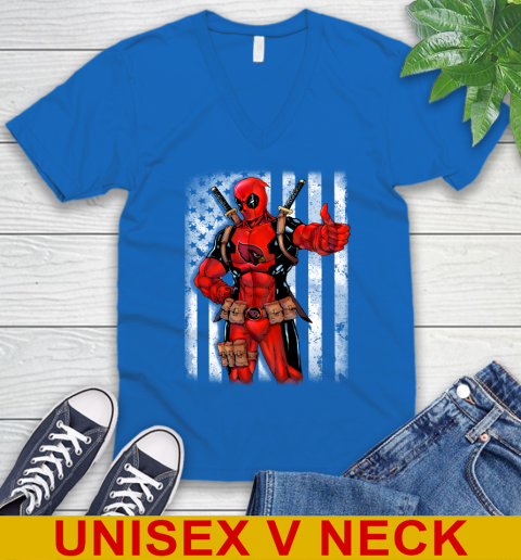 NFL Football Arizona Cardinals Deadpool American Flag Shirt V-Neck T-Shirt 5