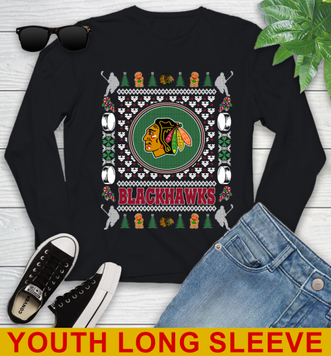 Chicago Blackhawks Merry Christmas NHL Hockey Loyal Fan Youth Long Sleeve