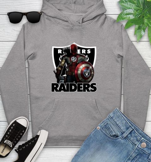 NFL Captain America Thor Spider Man Hawkeye Avengers Endgame Football Oakland Raiders Youth Hoodie 6