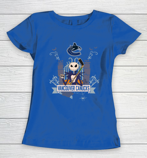 NHL Vancouver Canucks Hockey Jack Skellington Halloween Women's T-Shirt 8