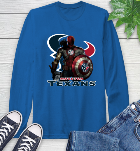 NFL Captain America Thor Spider Man Hawkeye Avengers Endgame Football Houston Texans Long Sleeve T-Shirt 9