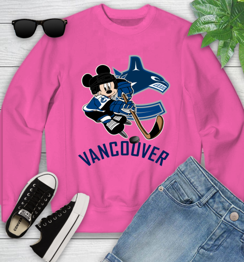 NHL Vancouver Canucks Mickey Mouse Disney Hockey T Shirt Youth Sweatshirt Tee For Sports