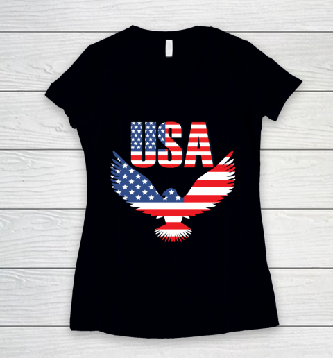 Independence Day 4th Of July USA Eagle Heart American Patriot Armed Forces Memorial Day Women's V-Neck T-Shirt