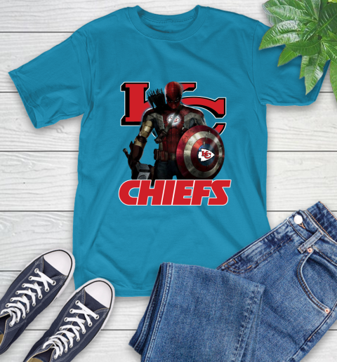 NFL Captain America Thor Spider Man Hawkeye Avengers Endgame Football Kansas City Chiefs T-Shirt 8