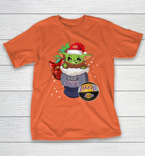 Los Angeles Lakers Christmas Baby Yoda Star Wars Funny Happy NBA T-Shirt 6