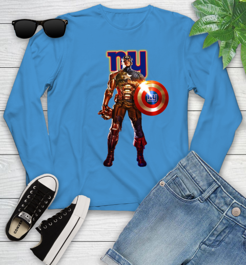 NFL Captain America Marvel Avengers Endgame Football Sports New York Giants Youth Long Sleeve 7