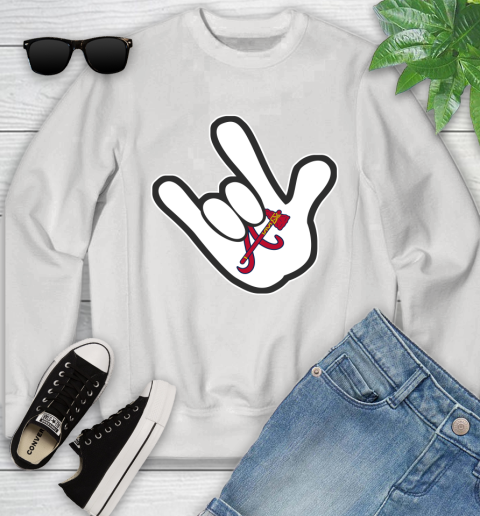 Atlanta Braves MLB Baseball Mickey Rock Hand Disney Youth Sweatshirt