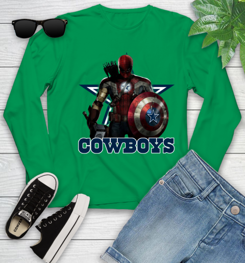 NFL Captain America Thor Spider Man Hawkeye Avengers Endgame Football Dallas Cowboys Youth Long Sleeve 6
