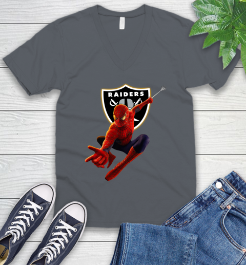 NFL Spider Man Avengers Endgame Football Oakland Raiders V-Neck T-Shirt 5