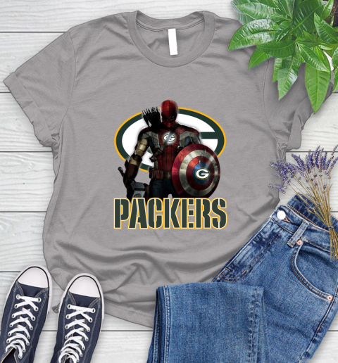 NFL Captain America Thor Spider Man Hawkeye Avengers Endgame Football Green Bay Packers Women's T-Shirt 5