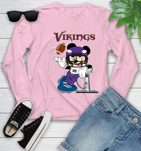NFL Minnesota Vikings Mickey Mouse Disney Super Bowl Football T Shirt Youth Long Sleeve 10
