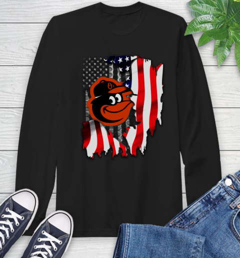Baltimore Orioles MLB Baseball American Flag Long Sleeve T-Shirt