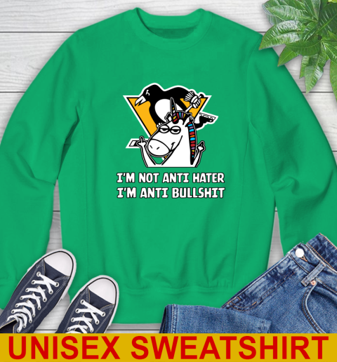 Pittsburgh Penguins NHL Hockey Unicorn I'm Not Anti Hater I'm Anti Bullshit Sweatshirt 6