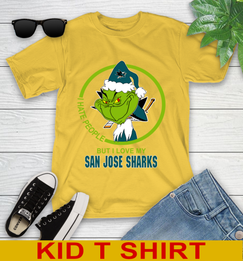 San Jose Sharks NHL Christmas Grinch I Hate People But I Love My Favorite Hockey Team Youth T-Shirt 8