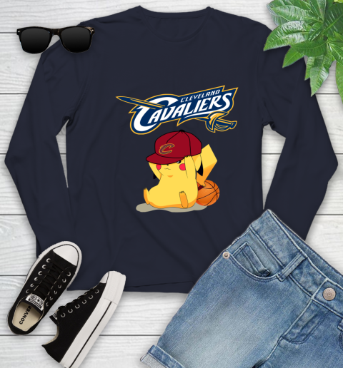 NBA Pikachu Basketball Sports Cleveland Cavaliers Youth Long Sleeve 3