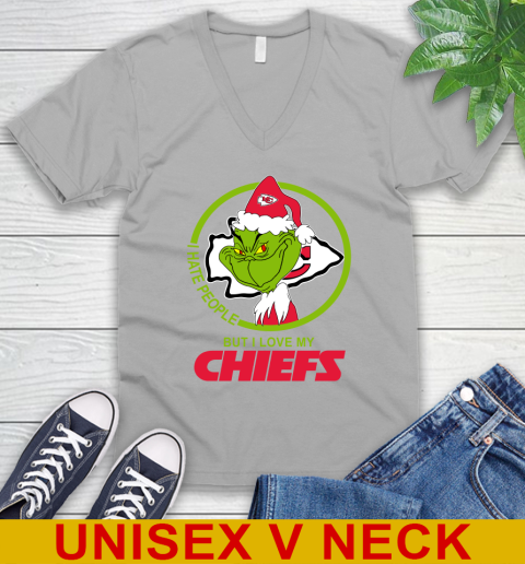Kansas City Chiefs NFL Christmas Grinch I Hate People But I Love My Favorite Football Team V-Neck T-Shirt 4