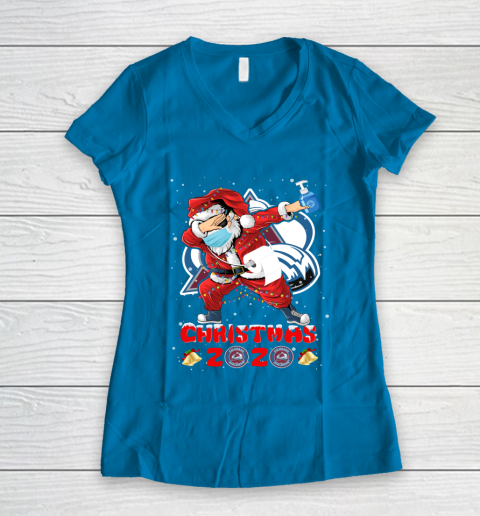 Colorado Avalanche Funny Santa Claus Dabbing Christmas 2020 NHL Women's V-Neck T-Shirt 5