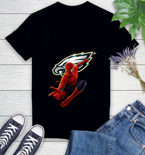 NFL Spider Man Avengers Endgame Football Philadelphia Eagles Women's V-Neck T-Shirt 2