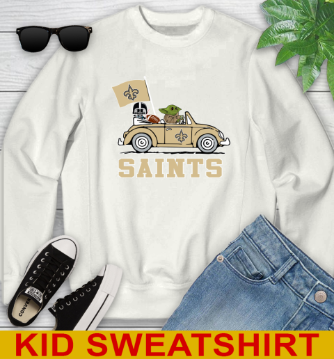NFL Football New Orleans Saints Darth Vader Baby Yoda Driving Star Wars Shirt Youth Sweatshirt