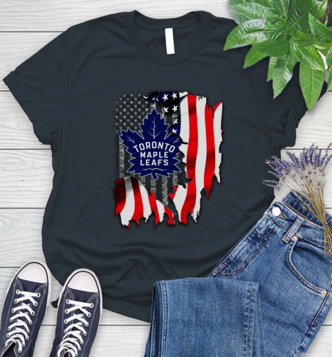 Toronto Maple Leafs NHL Hockey American Flag Women's T-Shirt 8