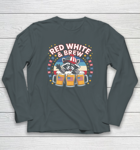 Funny Raccoon red white and brew Independence Day 4th of July Long Sleeve T-Shirt 3