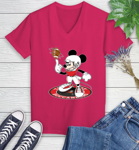 NFL Football Tampa Bay Buccaneers Cheerful Mickey Disney Shirt Women's V-Neck T-Shirt 8