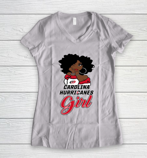 Carolina Hurricanes Girl NHL Women's V-Neck T-Shirt 2
