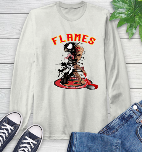 NHL Calgary Flames Hockey Venom Groot Guardians Of The Galaxy Long Sleeve T-Shirt 12