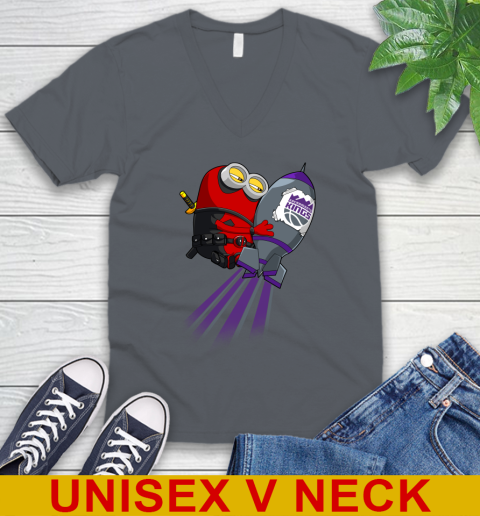 NBA Basketball Sacramento Kings Deadpool Minion Marvel Shirt V-Neck T-Shirt 4