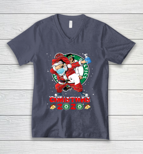 Boston Celtics Funny Santa Claus Dabbing Christmas 2020 NBA V-Neck T-Shirt 7
