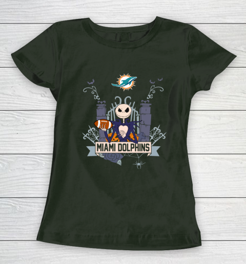 NFL Miami Dolphins Football Jack Skellington Halloween Women's T-Shirt 4