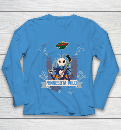 NHL Minnesota Wild Hockey Jack Skellington Halloween Youth Long Sleeve 5