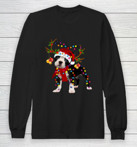 Santa Boston terrier reindeer Light Christmas gifts Long Sleeve T-Shirt