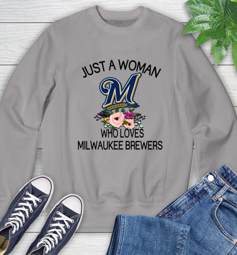 MLB Just A Woman Who Loves Milwaukee Brewers Baseball Sports Sweatshirt 3