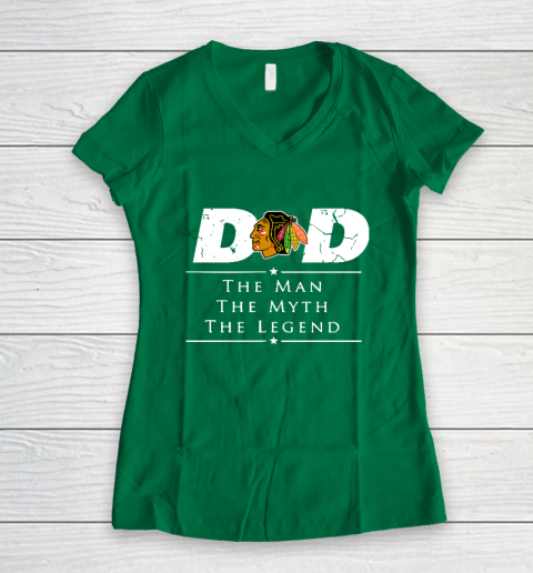 Chicago Blackhawks NHL Ice Hockey Dad The Man The Myth The Legend Women's V-Neck T-Shirt - Image 4