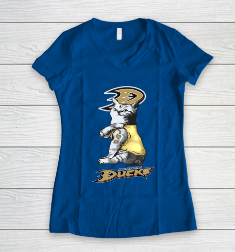 NHL My Cat Loves Anaheim Ducks Hockey Women's V-Neck T-Shirt 7