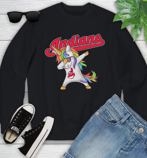 Cleveland Indians MLB Baseball Funny Unicorn Dabbing Sports Youth Sweatshirt 2