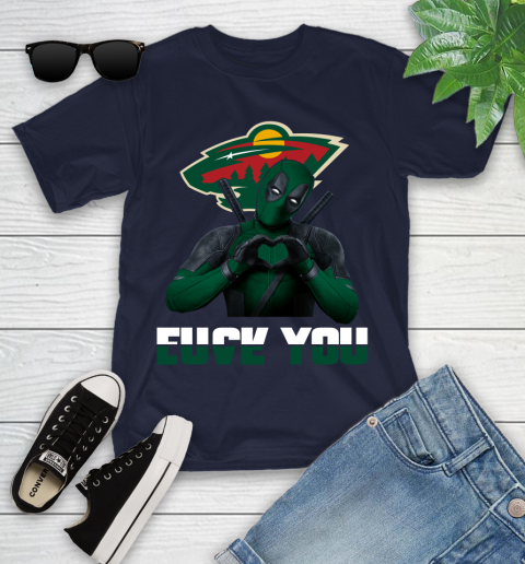 NHL Minnesota Wild Deadpool Love You Fuck You Hockey Sports Youth T-Shirt 2