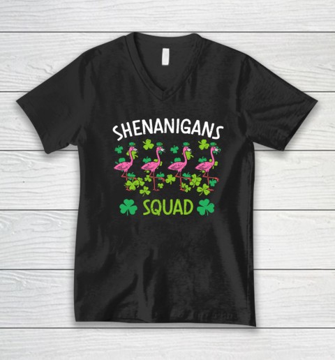 Shenanigans Squad Irish Flamingo St Patricks Day Bird Animal V-Neck T-Shirt