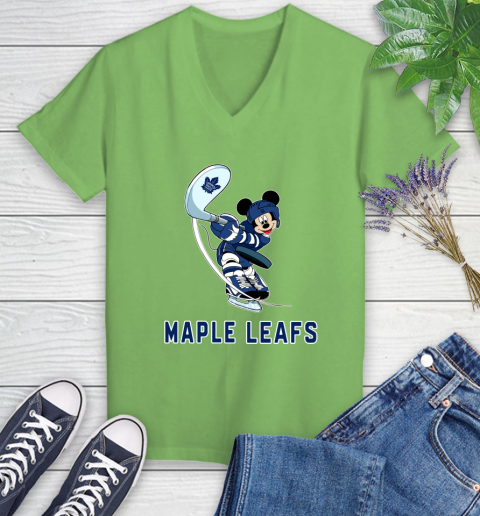 NHL Hockey Toronto Maple Leafs Cheerful Mickey Mouse Shirt Women's V-Neck T-Shirt 9