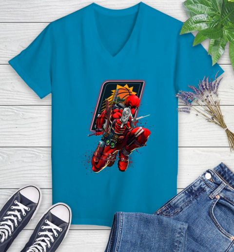 NBA Deadpool Marvel Comics Sports Basketball Phoenix Suns Women's V-Neck T-Shirt 7