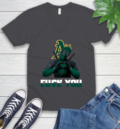 MLB Oakland Athletics Deadpool Love You Fuck You Baseball Sports V-Neck T-Shirt 4