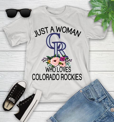 MLB Just A Woman Who Loves Colorado Rockies Baseball Sports Youth T-Shirt