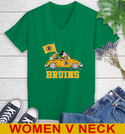 NHL Hockey Boston Bruins Pluto Mickey Driving Disney Shirt Women's V-Neck T-Shirt 6