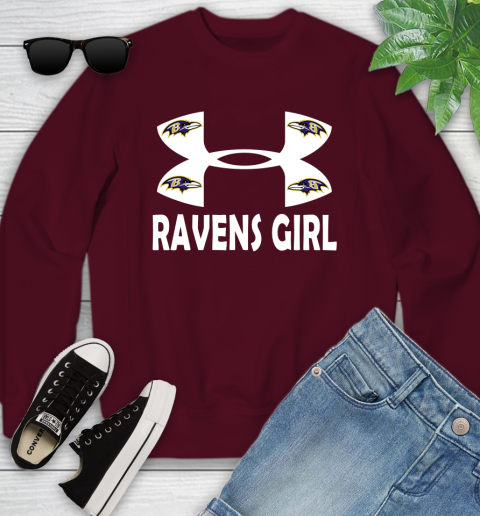 NFL Baltimore Ravens Girl Under Armour Football Sports Youth Sweatshirt Tee For Sports